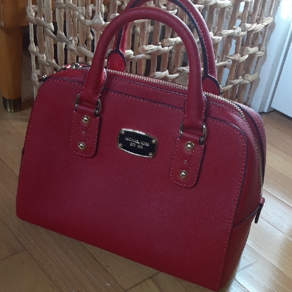 Michael Kors Red Saffiano Satchel Handbag